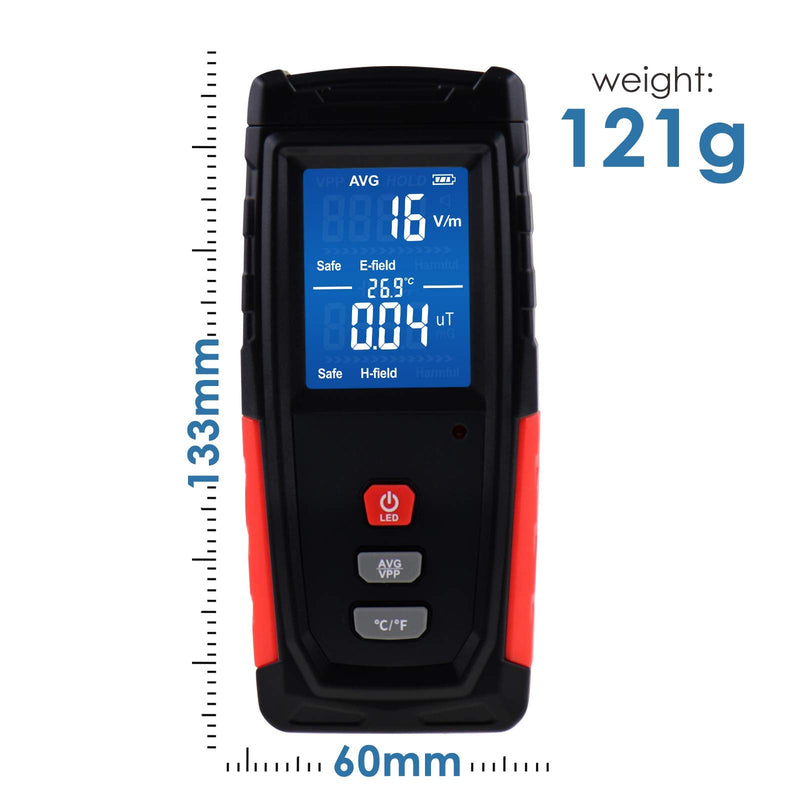EMF Meter Rechargeable Digital Electromagnetic Field Radiation Detector with Color-Screen Display and Sound-Light Alarm for Electric Magnetic Field Inspection, Home, Office and Ghost Hunting