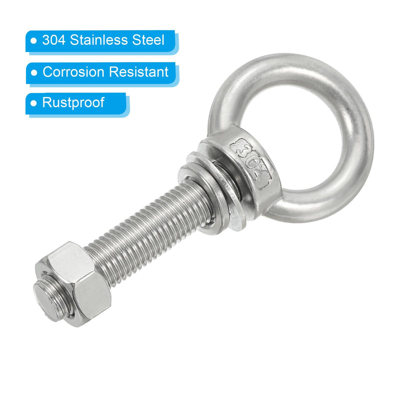 PATIKIL M16 x 60mm Lifting Shoulder Eye Bolt, 304 Stainless Steel Lifting Ring Threaded Eyebolt with Nuts Washers for Hanging Hammocks Articles 1