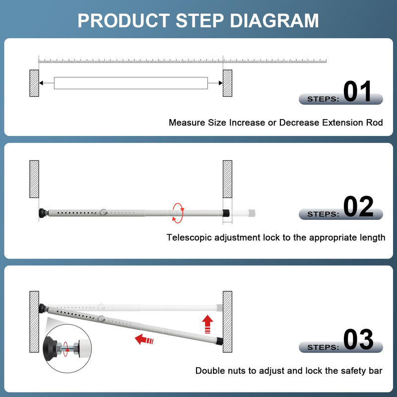 Sliding Door Security Bar，17.5-50 inch Adjustable Patio Door Security bar, Heavy Duty Window Security Bars Inside for Sliding Glass Door Home Apartment Bedroom(White) White
