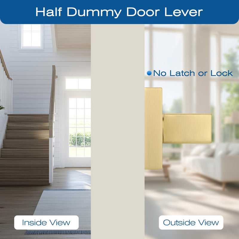 EHOMEWARE Gold Dummy Door Handles with Black Leather 3 Pack, Half Dummy No Lock Function Without Latch or Key, Pull or Push Function for Pantry or French Doors Dummy Door Handle - No Key No Latch