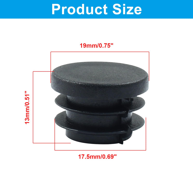 12 Pack 3/4 Inch (19mm) Round Plastic Hole Plugs, Black Pipe Tubing End Cap for Round Metal Tube Diameter: 3/4" 12 Pcs