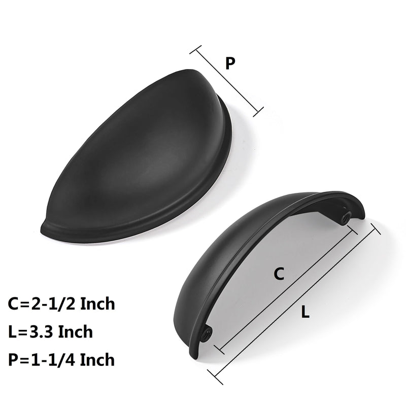 khtumeware 10 Pack 2-1/2" Drawer Pulls Matte Black Cabinet Cup Pulls Kitchen Hardware Cabinet Handles Drawer Handles Knobs 2.5 inch Hole Center 2-1/2 inch Hole Center