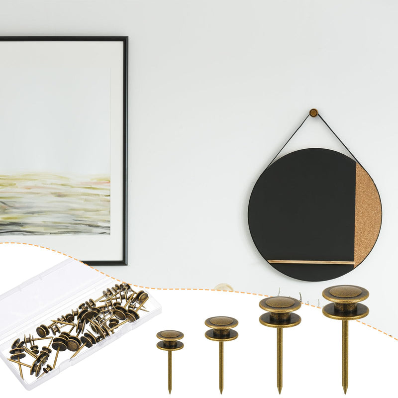 Ferraycle 40 Piece Double Headed Picture Hangers Nails 4 Size Long Thumb Tacks Wall Nails for Hanging Pictures Decorative for Tapestry Photo Decor, 10/20/ 30/ 50lb(Bronze) Bronze