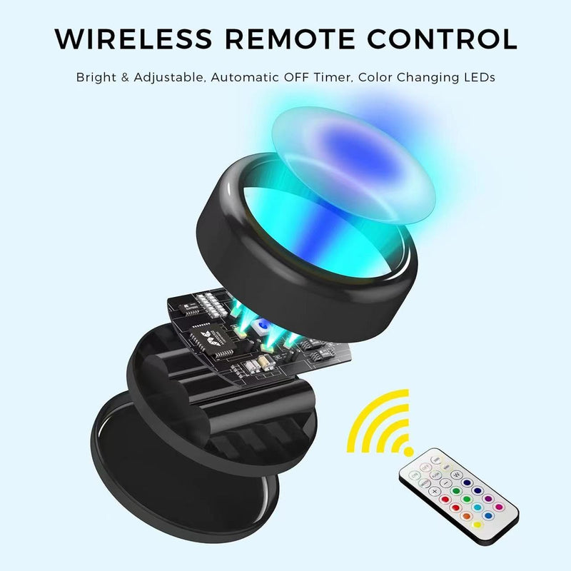 Push Lights with Remote Puck Lighting Battery Operated Tap Lights Button Stick On Color Changing Led Lights 6 Pack (3 Black) 3 BLACK