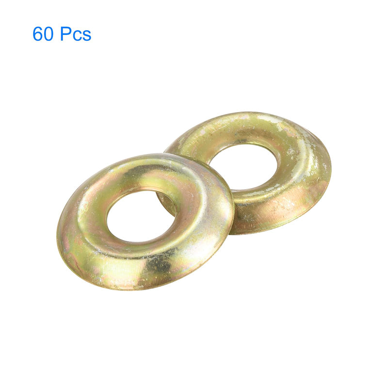 uxcell 60Pcs Cup Washer Countersunk, Iron Yellow Countersunk Finish Washers for M6 Screws (M6 ID x 17mm OD x 2mm Thick) M6 x 17mm x 2mm 60