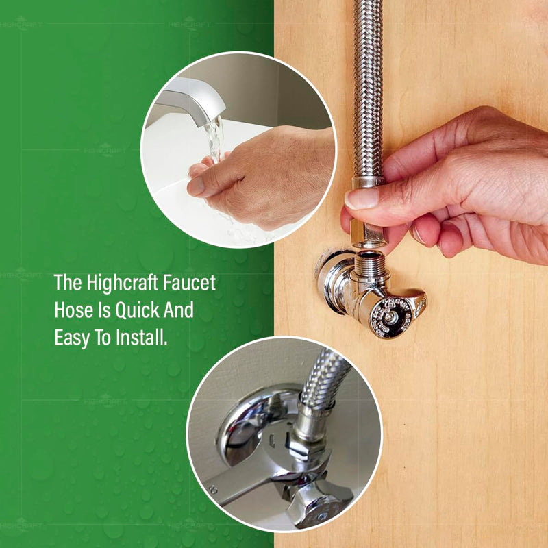 CNCT27116-OM-2 Braided Faucet Connector 16" Long, 1/2" IPS Brass Nut X 3/8 Female Fitting, Stainless Steel Lead-Free, 2 Pack 16 In Pack Of 2