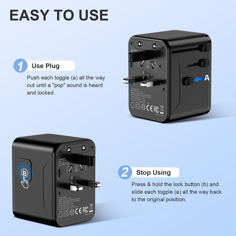 EPICKA Universal Travel Adapter, International Power Plug Adapter with 3 USB-C and 2 USB-A Ports, All-in-One Worldwide Wall Charger for USA EU UK AUS (TA-105C, Black) 1