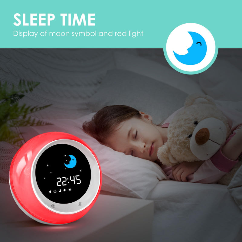 I.CODE Sun & Moon Rise Kids Alarm Clock, Children's Sleep Trainer ,Sleep Sound Machine, Wake Up Light & Night Light ,Teach Kids Day & Night