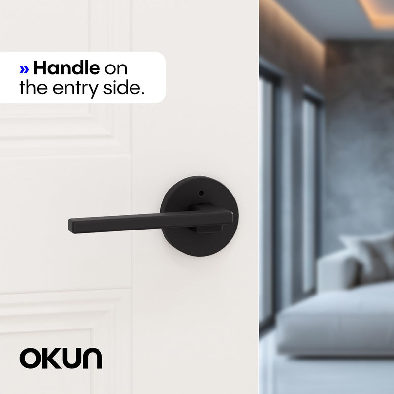 Okun Dune 1-Pack Matte Black Privacy Door Levers – Push Button Lock, Reversible, Sleek Concealed-Mount Design for Bedroom & Bathroom 1 Pack