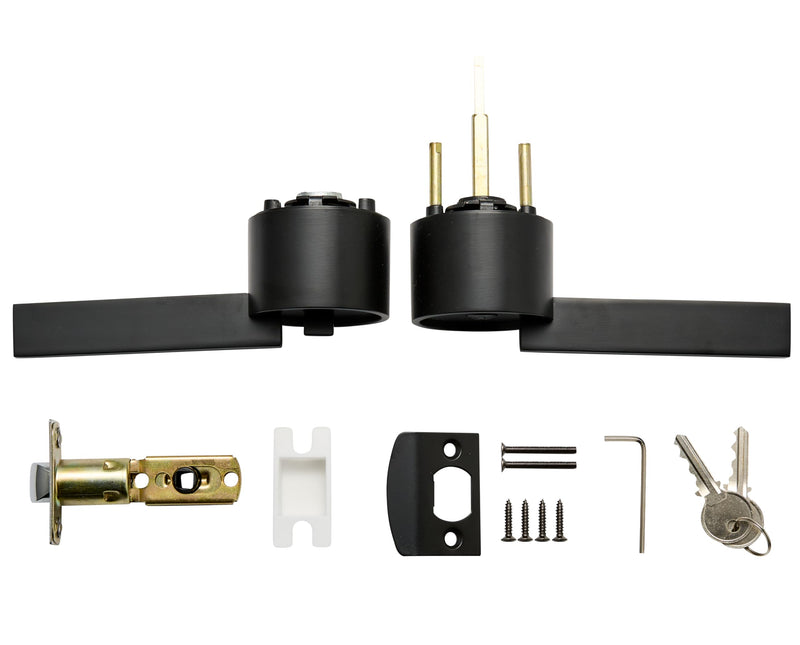 Berlin Modisch Zero Gravity Urban Series Entry Lever Door Handle Lock and Key Locking Lever Set [for Front Door or Office] Reversible Heavy Duty – Iron Black Finish Entry [lock with keys]