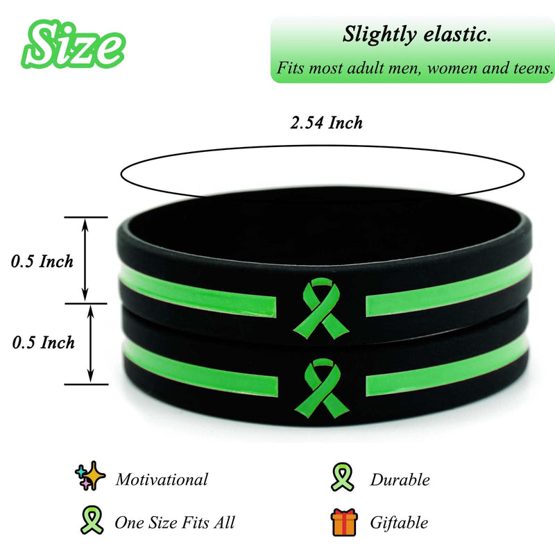 Temogole 60 Pcs Mental Health Awareness Bracelets Bulk Items Accessories Green Awareness Ribbon Silicone Wristbands Hodgkins Lymphoma Awareness Products Unisex Wristbands for Men Women Green