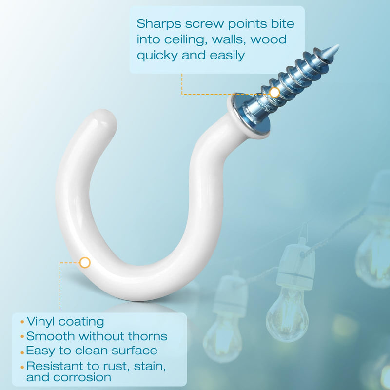 110Pcs Premium Screw Hooks, White Vinyl Coated Cup Hooks, 5 Sizes Hook Screws, from1/2 in Small Hooks to 1-1/2 in Ceiling Hooks Heavy Duty, Screw in Hooks for Hanging Plants, String Lights