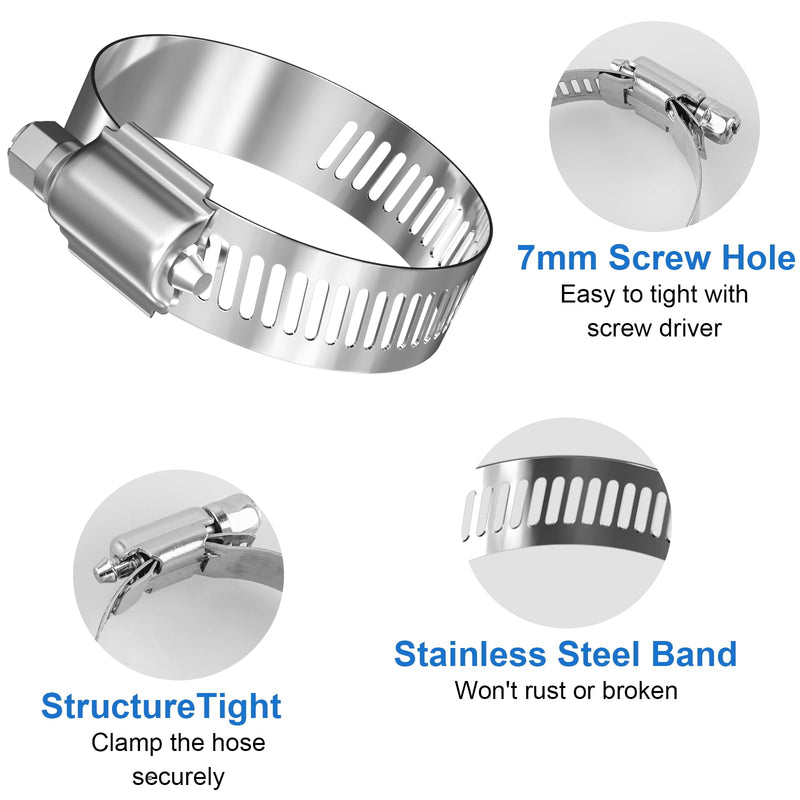Hose Clamps Stainless Steel Assortment Kit 1/4" to 2", 20 Pcs - Heavy Duty Adjustable Metal Clamps for Radiator, Automotive, Plumbing, Fuel Line - Mechanical Hose Clamp Set, Assorted Clamps for Hoses Tv-assortment Kit-1