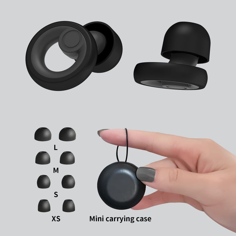 Ear Plugs for Noise Cancelling Ear Protection EarPlugs for Sleep,Concerts,Work,Study,8 Size Eartips with Small Box,Perfect -30dB Silicone Earplugs for Noise Reduction Dark Gray + Black