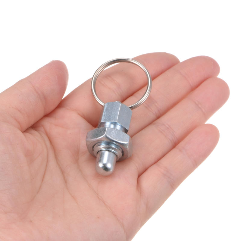 HARFINGTON 2Pcs Spring Plunger with Pull Ring M12x1.75 Thread Size 0.51" Thread Length Pin Dia.8mm Round Head Carbon Steel Non-Locking Retractable Index Plunger for Industrial Equipment