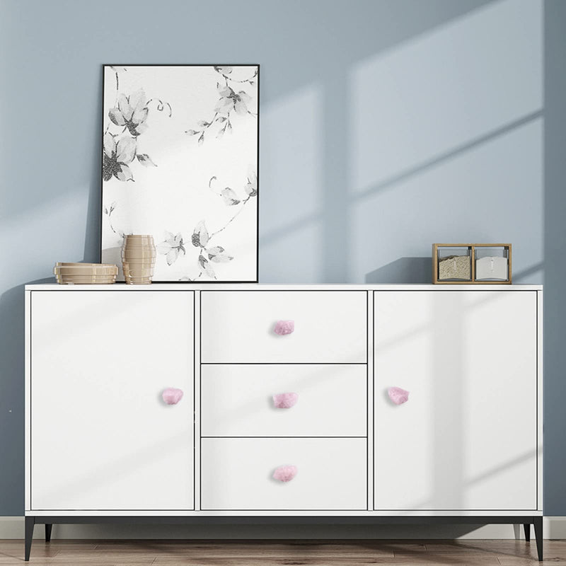 mookaitedecor Set of 2 Natural Rose Quartz Raw Crystal Cabinet Knobs, Rough Stone Drawer Handle Pulls for Kitchen Cupboard Home Decoration Pink