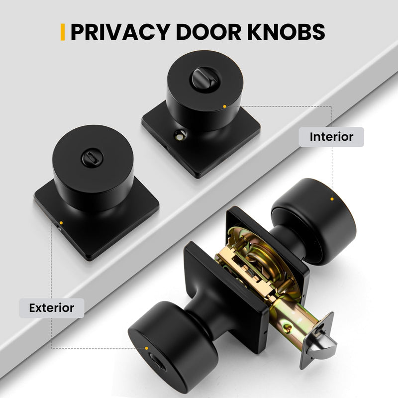 Goldenwarm Matte Black Door Knobs Interior, Privacy Door Knob for Bedroom Door Knob, Black Interior Door Knobs Privacy Lock 4 Pack