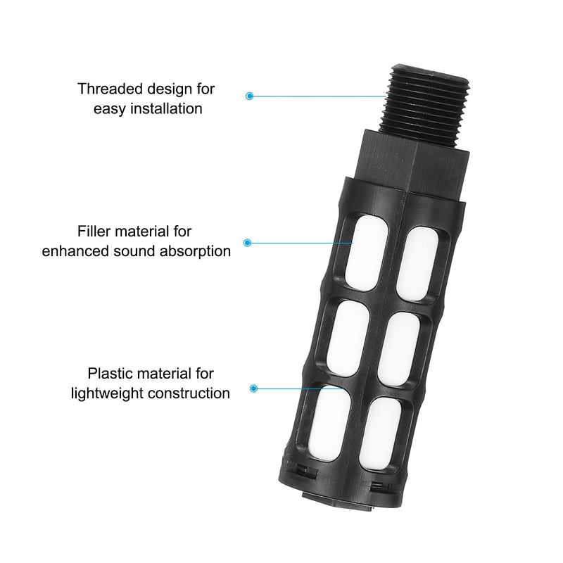 PATIKIL Pneumatic Muffler G 3/8, 2 Pack Plastic Air Compressor Exhaust Muffler Filters Air Solenoid Valve Muffler Fitting for Automation Pneumatic Equipment, Black