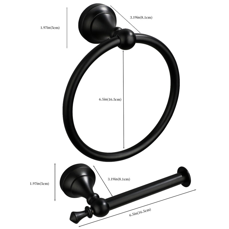 Black Toilet Paper Holder, Matte Black Towel Ring, Hand Towel Holder Toilet Paper Roll Holder Wall Mount Bathroom Accessories, Modern Bathroom Hardware 2 Set