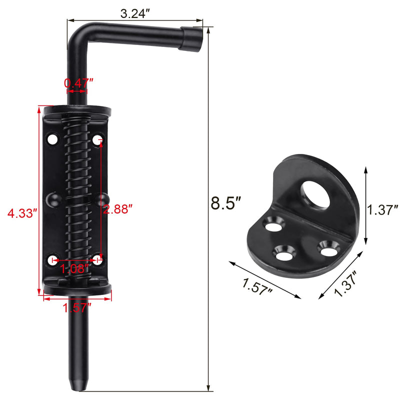 2-Pack 8.5-Inch Spring Loaded Latch Pin, Heavy Duty Barrel Bolt for Shed Doors, Wood & Metal Gates, Solid Steel Security Lock, Black