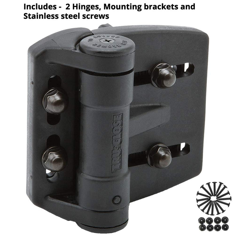 D&D Technologies TCAMA2 Multi-Adjust Regular Duty Gate Hinges, for Self Closing Metal, Wood, Vinyl Gates up to 55 Pounds, 3-Way Adjustable, Gap up to 2", Black, 2 Count For Gate Gap up to 2 in