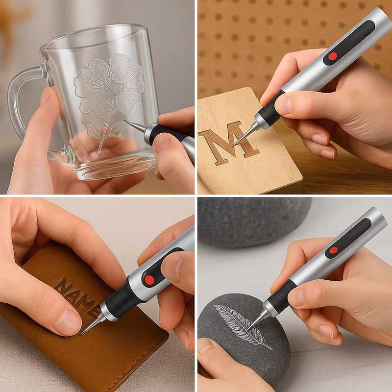 Engraver Engraving Pen Tool for Metal - Cordless Electric Etching Engraver Pen Kit for Wood Glass Stone Plastic All Materials