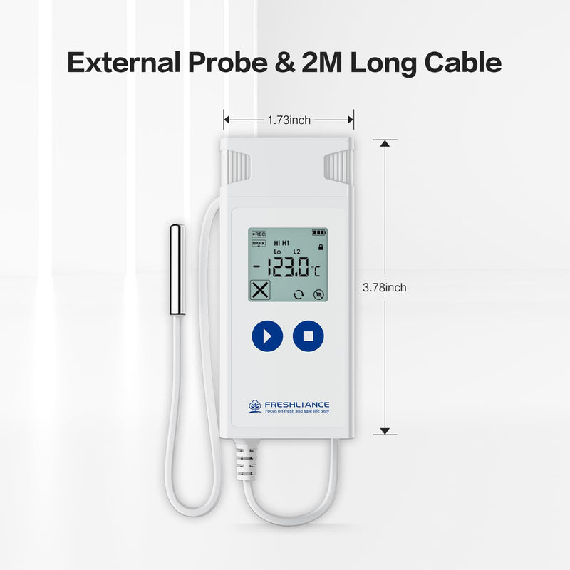 Freshliance Ultra Low Temperature Data Logger, Reusable Temperature Recorder with High Accuracy External Probe, Configurable USB Temperature Monitor 35000 Points with PDF CSV Report, Atlas Log-200 Atlas Log -200
