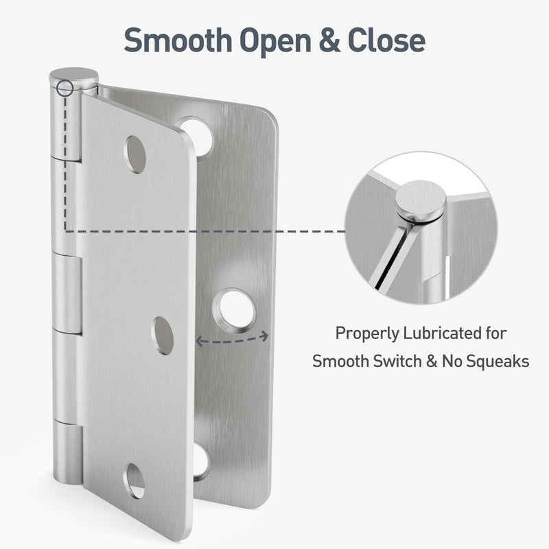 HOSOM Satin Nickel Door Hinges 3.5 Inch Interior Door Hinges with 1/4" Radius, 3-1/2 Brushed Nickel Door Hinges, 3 Pack - NewNest Australia