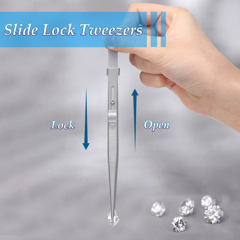 Honoson 3 Pack Diamond Tweezers Gem Stone Jewelry Locking Tweezers Stainless Steel Diamond Claw Holder Beads Ball Grabber Jewelers Pick up Tool Tongs for Jewelry Making(Claw and Tweezers) Claw and Tweezers