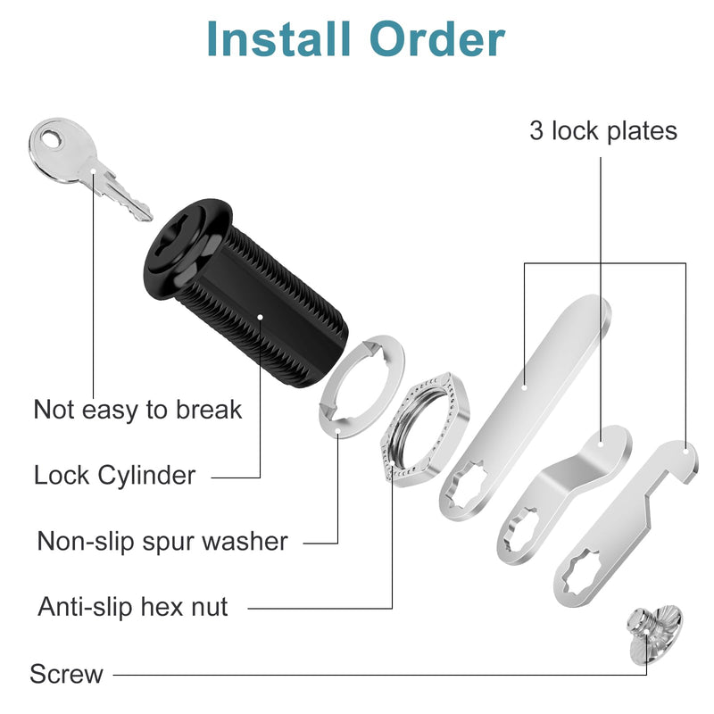 Cabinet Cam Lock Keyed Alike Black 1-1/2 Inch Cam Locks with Keys Secure Files Drawers RV Storage Locks Replacement Set, Black Finish (Black 1-1/2 Inch 2Pcs) Black 1-1/2 Inch 2Pcs