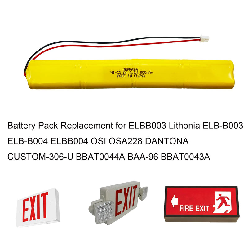 BBAT0043A Ni-Cd 9.6V 900mAh Emergency Light Lighting Fixture Battery Compatible with ELBB003 ELB-B003 ELB-B004 ELBB004 OSI OSA228 DANTONA CUSTOM-306-U BBAT0044A BAA-96 (1 Pack) 1 Pack