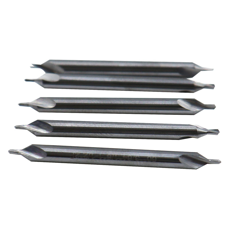 5Pcs 3/64" Pilot Diameter,1/8" Shank Diameter Solid Carbide Center Drills-Double End,2Flute,60 Degree Bits Tool for Producing Center Holes