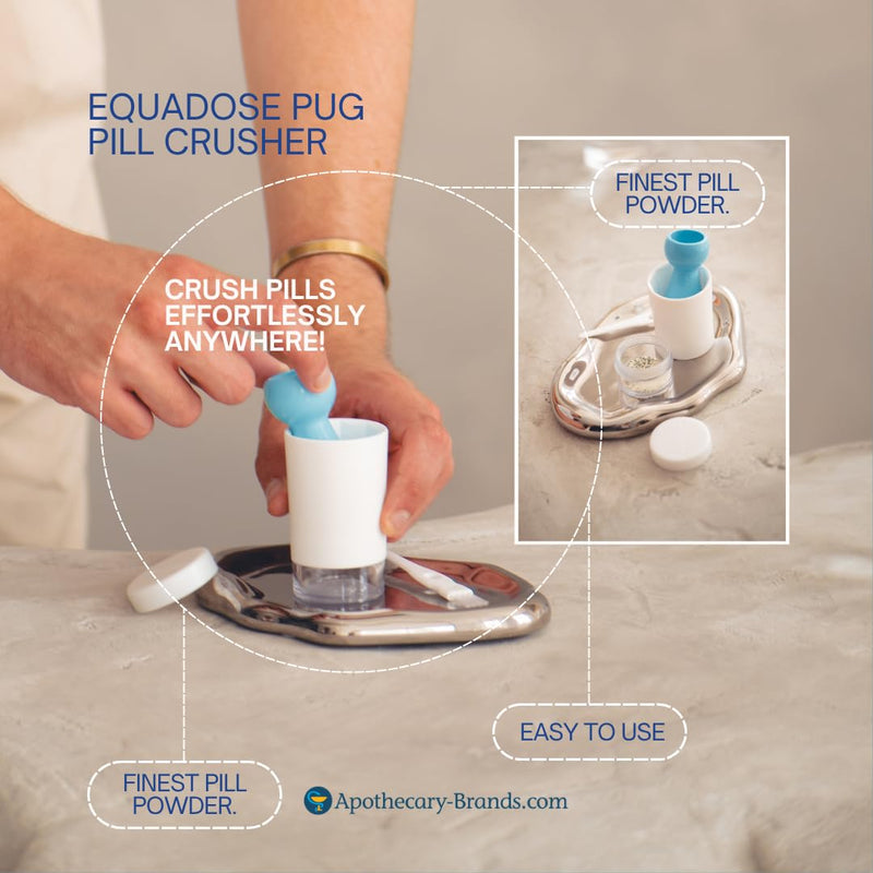 EQUADOSE Pill Crusher for Adults, Seniors & Pets, Pug Tablet Grinder Pulverizer for Feeding Tubes, Pet Meds, Easy Swallowing, Fine Powder Crusher for Medications, Travel-Friendly and Easy to Use