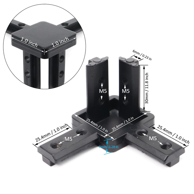 8Pcs 10, 25 Series Aluminum Extrusion Profile Tri Bracket 3-Way End Cap Corner Right Angle 1" x 1" 1 Inch Connector with Screws for 1010 2525 Extruded Aluminium Esquina Profil