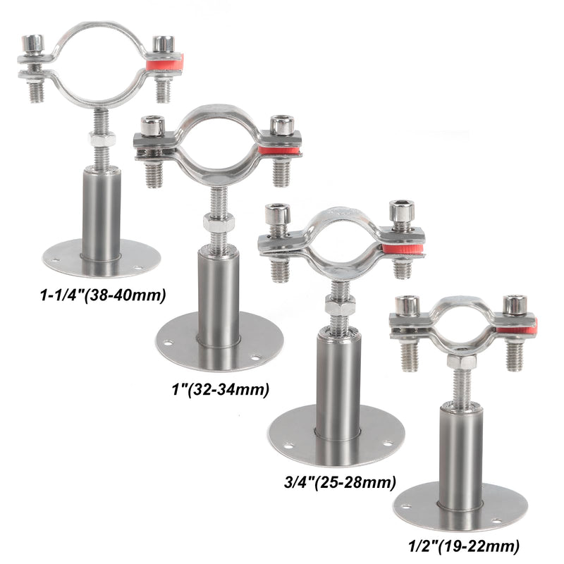 Kodilin 4PCS 304 Stainless Steel Wall Mount Ceiling Mount Pipe Supports,Suitable for OD Pipe 1"(32-34mm),Adjustable Height 50-100mm,Adjustable Pipe Strap Clamp with Screws 1"(32-34mm)
