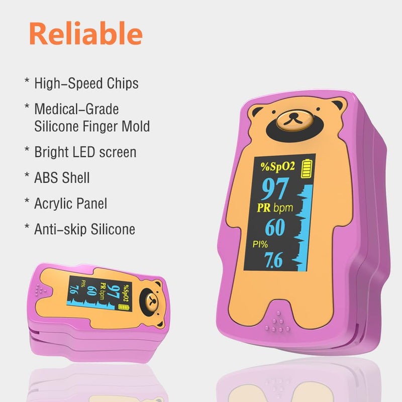 Pediatric Pulse Oximeter, OLED Display Oxygen Monitor Fingertip for Children, Baby & Kids, Blood Oxygen Saturation Monitor (SpO2) Pink