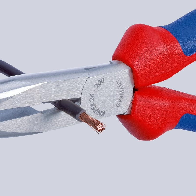 KNIPEX Tools - Long Nose Pliers With Cutter, Multi-Component (2612200), Multi-Colour, 8 inches Comfort Grip