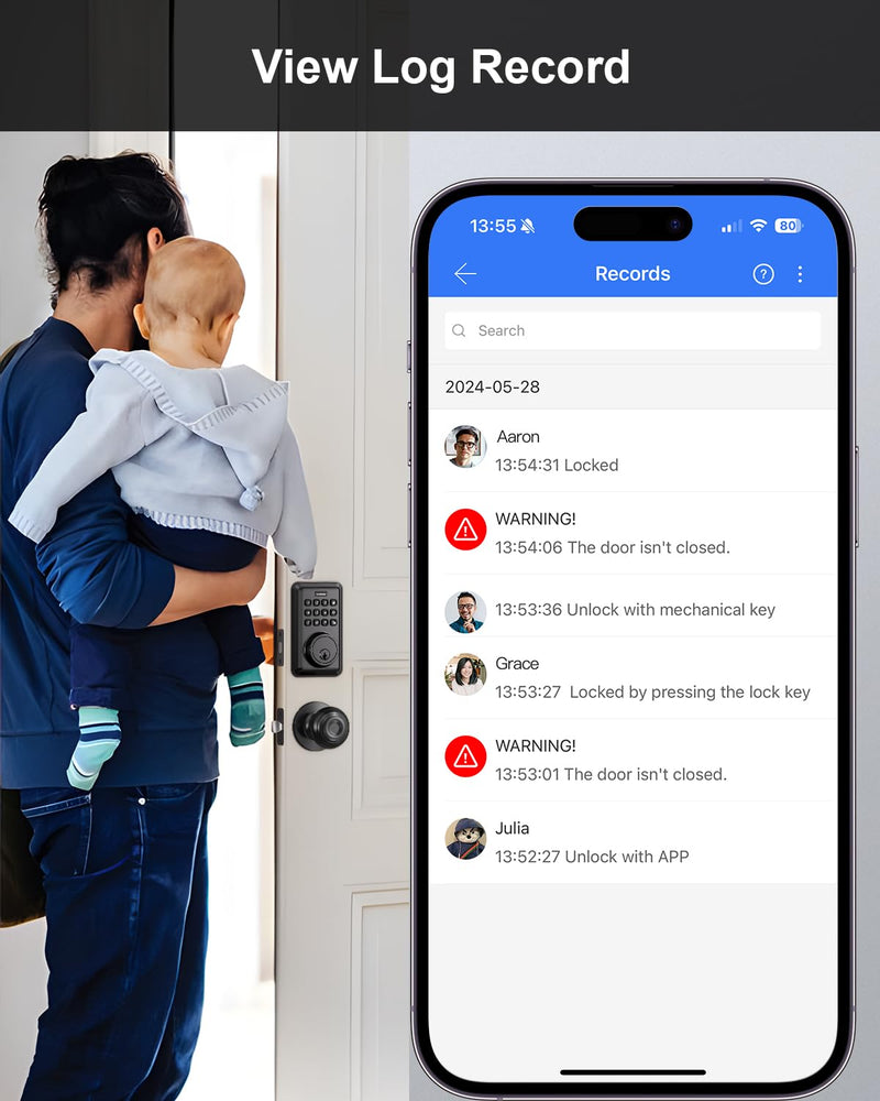 Smart Door Lock, Built-in WiFi Keyless Entry Door Lock Deadbolt with APP Remote Control, No Hub Required Deadbolt Lock, Easy Installation for Front Door-Satin Nickel Satin Nickel