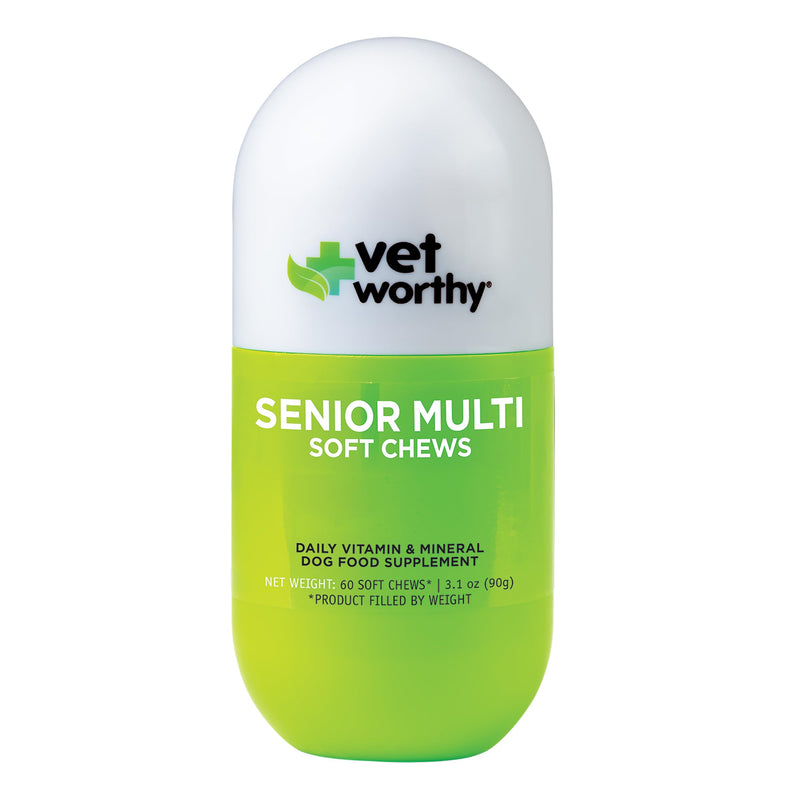 Vet Worthy Senior Multi Soft Chews - Daily Multivitamin for Dogs - Supports Longevity, Mobility & Vitality - Senior Dog Multivitamins Chewable for Skin and Coat Health - Multi Vitamins for Dogs -60 Ct
