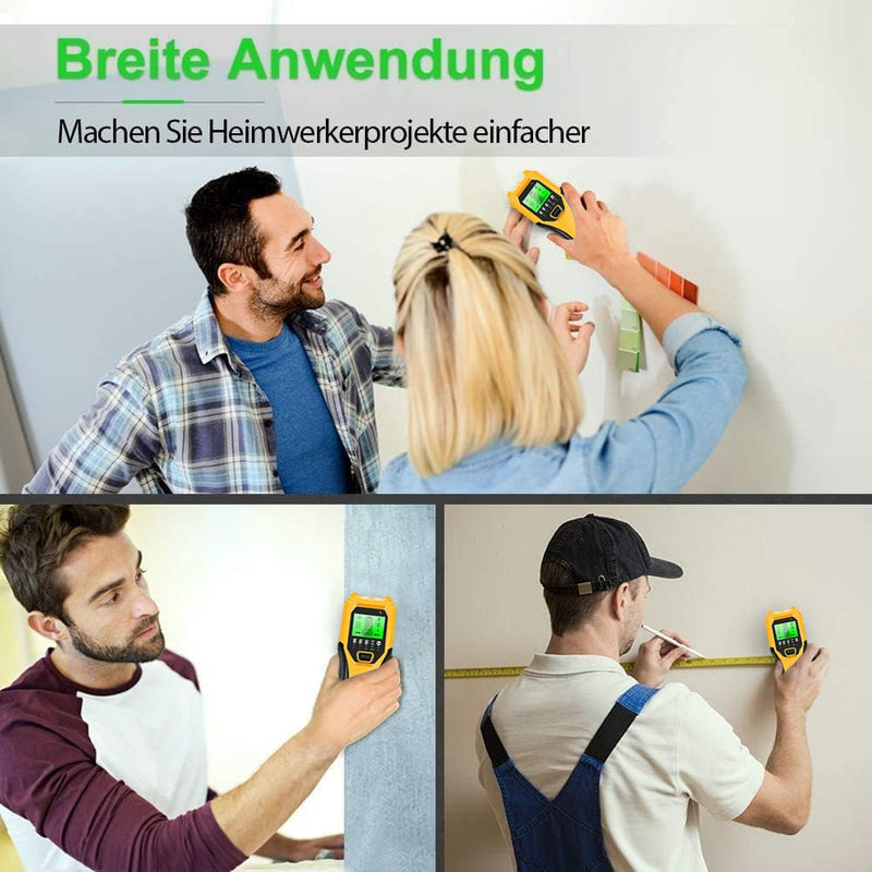 Stud Finder Wall Scanner 5 in 1 Multifunctional Upgraded Smart Wall Scanner, Stud Sensor Beam Detector with Battery for Wood Metal and AC Wire Detection, Comes with HD LCD Display and Audio Alarm Yellow