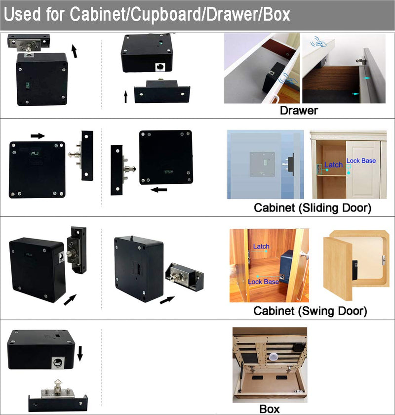 WOOCH RFID Lock Electronic Cabinet Lock, Hidden DIY Lock with USB Cable for Wooden Cabinet Drawer Locker Cupboard (1 Pack) 1 Pack Black - NewNest Australia