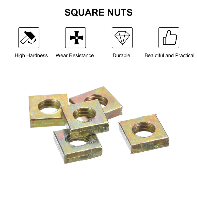 uxcell M6-1x3.2 Square Nuts, Carbon Steel Zinc Plated Coarse Thread Square Nuts Fasteners for Home Repairs and Professional Engineering, Colorful 5pcs M6-1x3.2mm 5