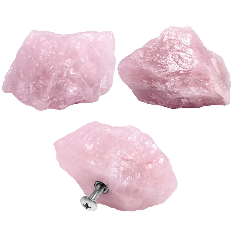 mookaitedecor Set of 2 Natural Rose Quartz Raw Crystal Cabinet Knobs, Rough Stone Drawer Handle Pulls for Kitchen Cupboard Home Decoration Pink