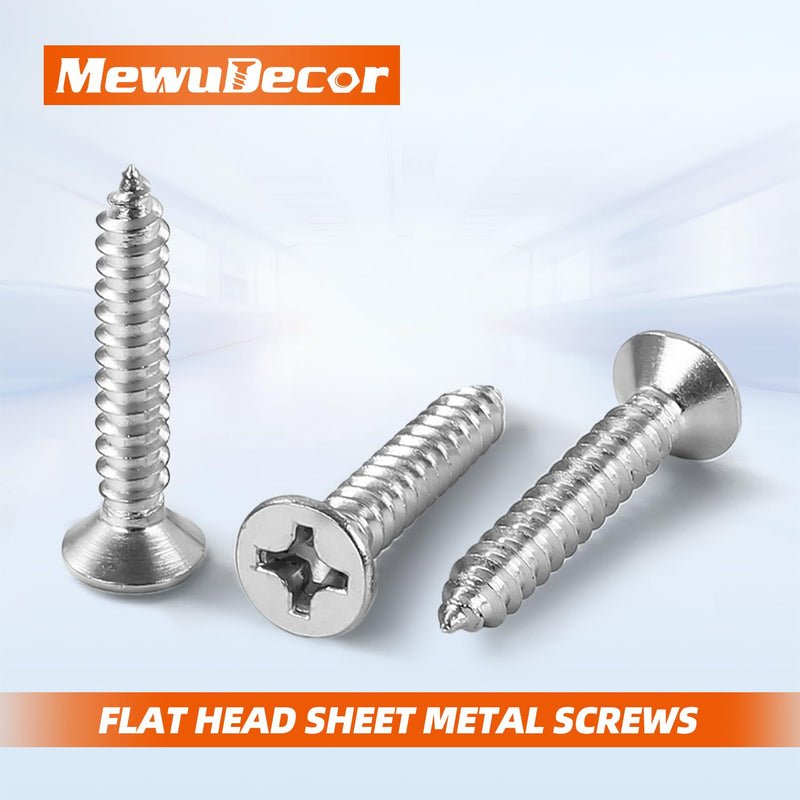 #10 x 1" Flat Head Sheet Metal Screws Wood Screws, Self Tapping, Stainless Steel 18-8, 50 PCS #10 x 1"