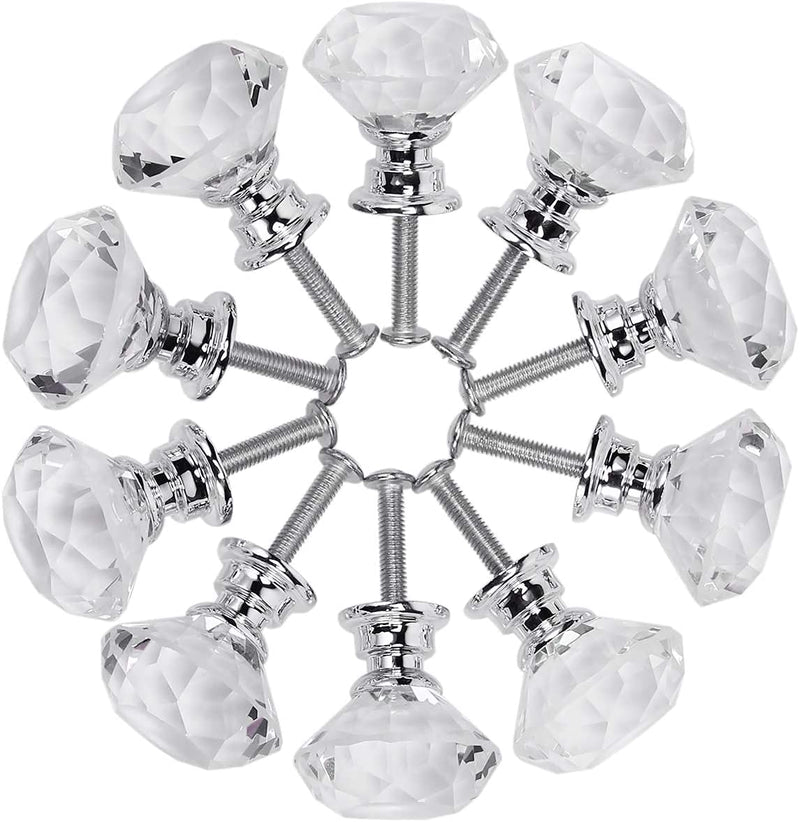 Akstore 6 Pcs Crystal Glass Cabinet Knobs 30mm Diamond Shape Drawer Kitchen Cabinets Dresser Cupboard Wardrobe Pulls Handles (30mm, Clear) 30 mm