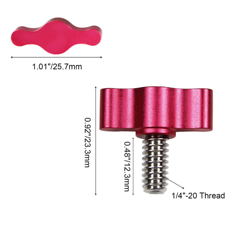 4Pcs 1/4"-20 x 1/2" Thumb Screw, Stainless Steel Standard/Coarse Thread Thumbscrew, Red Aluminum Tee Wing Knob 1/4"-20 x 1/2"