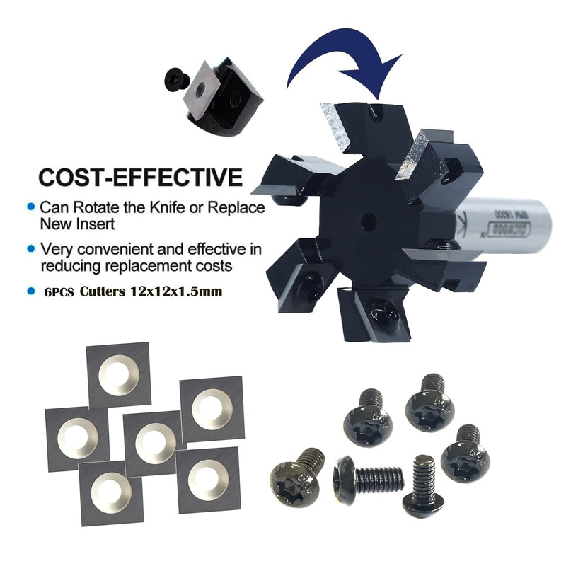 Slab Flattening Router Bit 1/2 Shank, 6-Wing, 2" Cutting Dia, Insert Carbide CNC Spoilboard Surfacing Router Bit, Wood Planer Planing Bit for Flycutter/ Slab Leveler/ Rabbeting by SICWOOD 2" Dia,1/2 Shank, 6-Wing Surfacing Bit 1/2 Shank