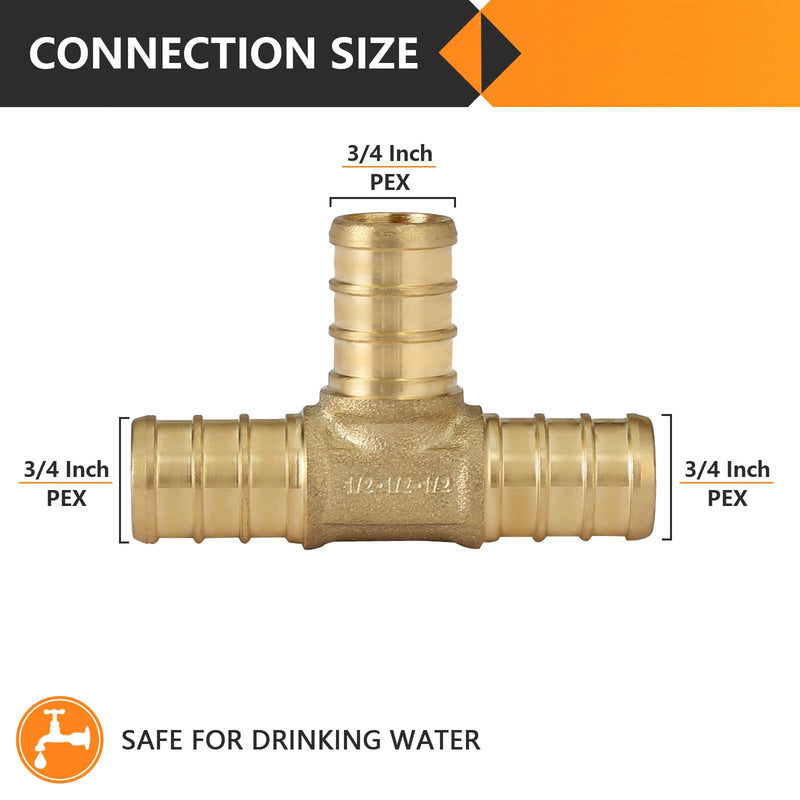 20PC HeSun Brass Crimp PEX Fittings, 3/4" Pex Tee(PEX1807071-20) 3/4 INCH,20 PACK