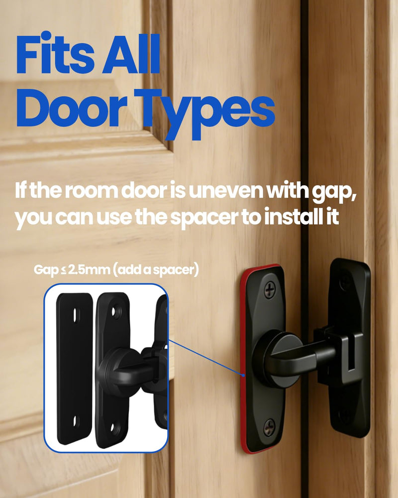 Barn Door Lock and Latche: Black 90/180 Degree Latch, Sliding Barn Door Locks, Small Sliding Gate Latch, Zinc-Alloy Bifold Door Latch for Cabinets, Bathroom, Window, Outdoor, Child Proof (2 Pack) 2 Pack