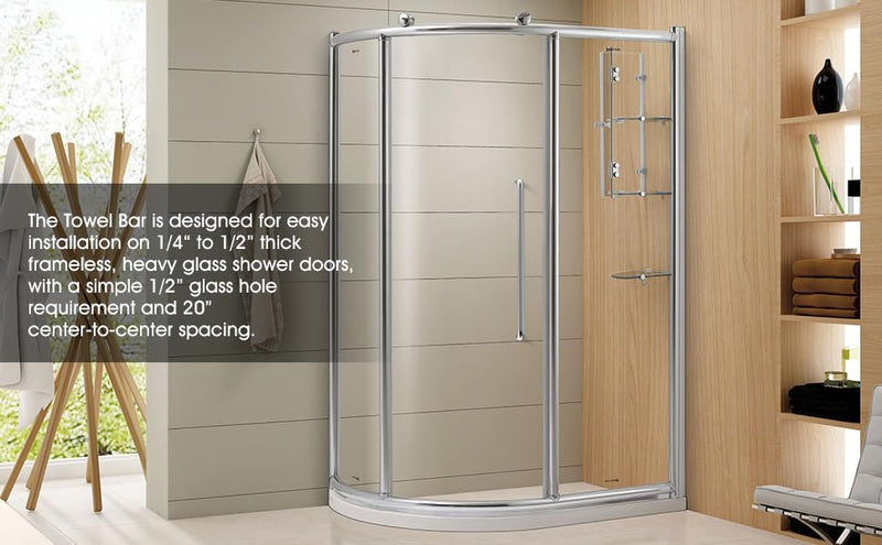 Ranbo Glass Shower Door Towel Bar 24 Inch Stainless Steel Sliding Shower Door Handle Replacement with Brushed Nickel Finish for Commercial and Residential Glass Doors